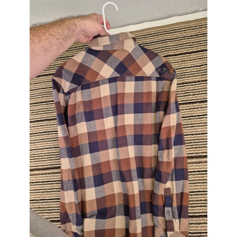 Kuiu Mens Plaid Flannel Button Down Shirt Brown Tan Blue Long Sleeve Small - Picture 13 of 14